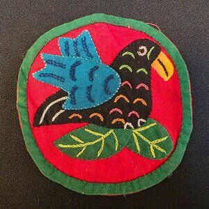 Vintage 3 inch Colorful Hand Made Mola Patch Parrot